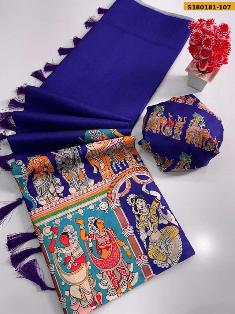 Fancy Tussar Silk Kalamkari Printed Saree