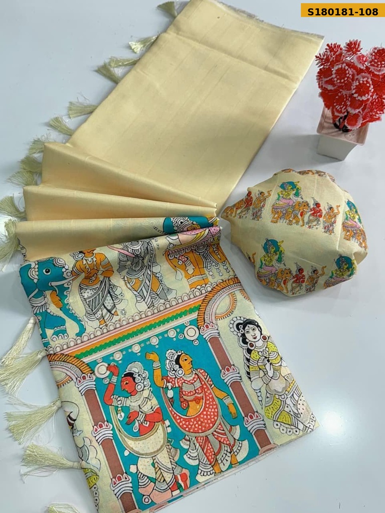 Fancy Tussar Silk Kalamkari Printed Saree