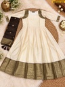 Fancy Cotton Spun Silk Anarkali With Dupatta