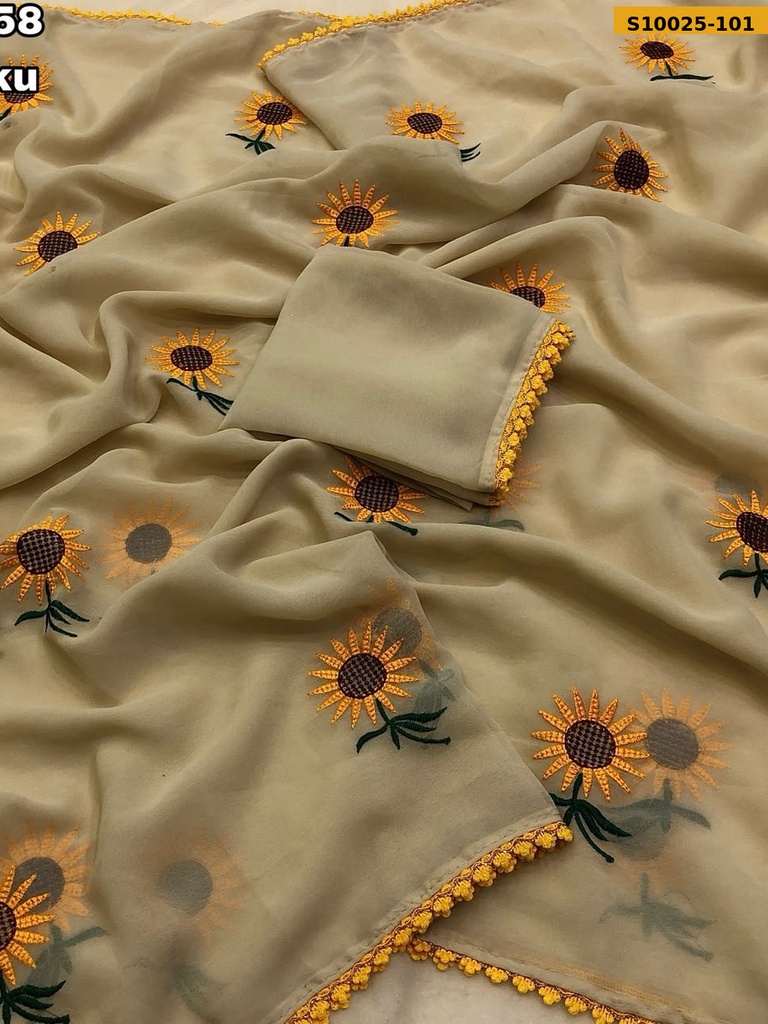 Fancy Faux Georgette Sunflower Saree