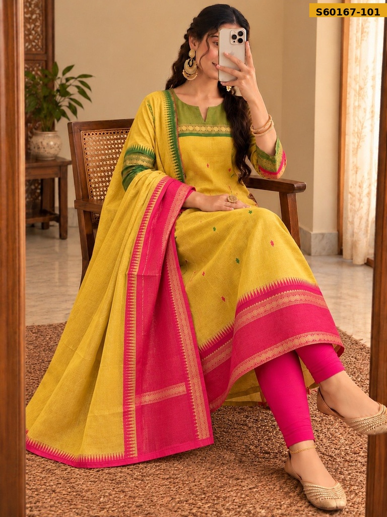 Fancy Kanchi Cotton Kurti WIth Dupatta