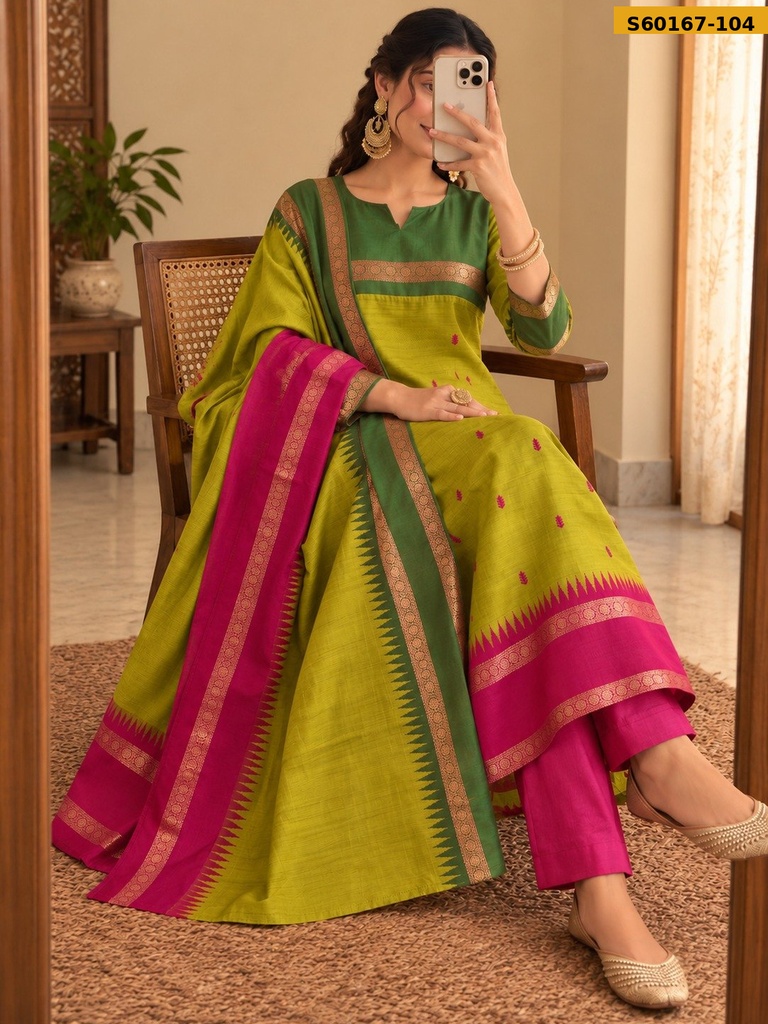 Fancy Kanchi Cotton Kurti WIth Dupatta