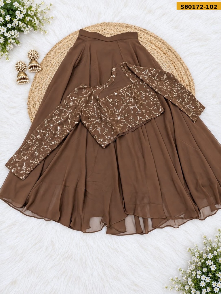 Fancy Georgette Embroidered Crop Top & Flared Skirt Set