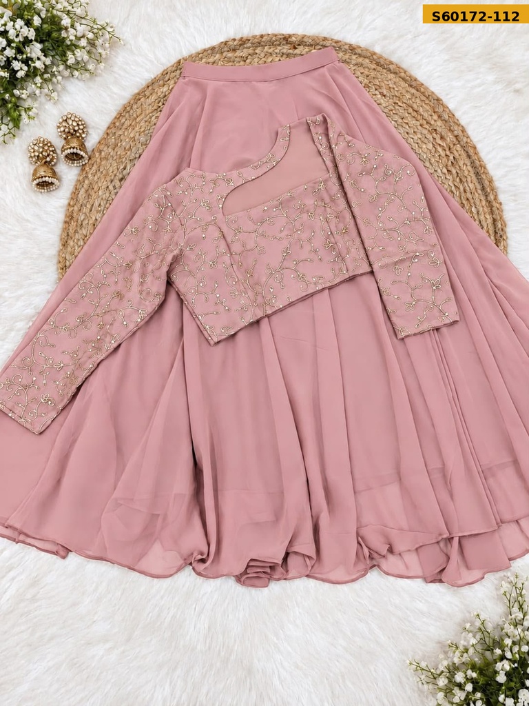 Fancy Georgette Embroidered Crop Top & Flared Skirt Set