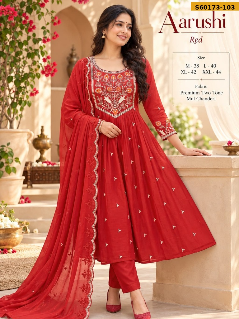Fancy Mul Chanderi Anarkali Suit Set