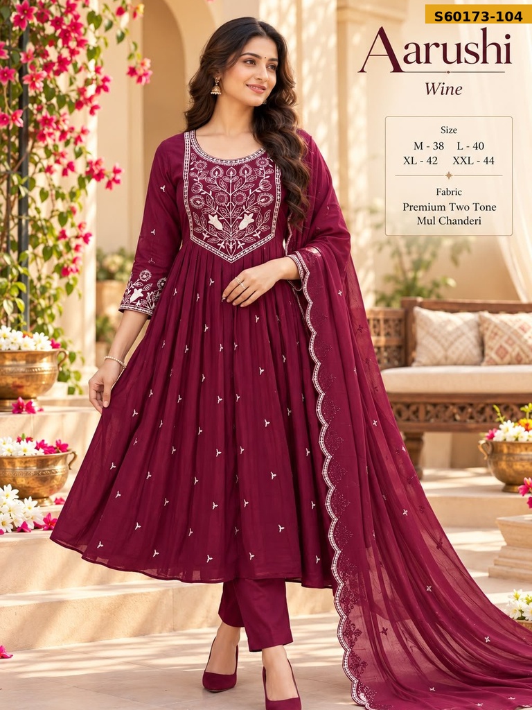 Fancy Mul Chanderi Anarkali Suit Set