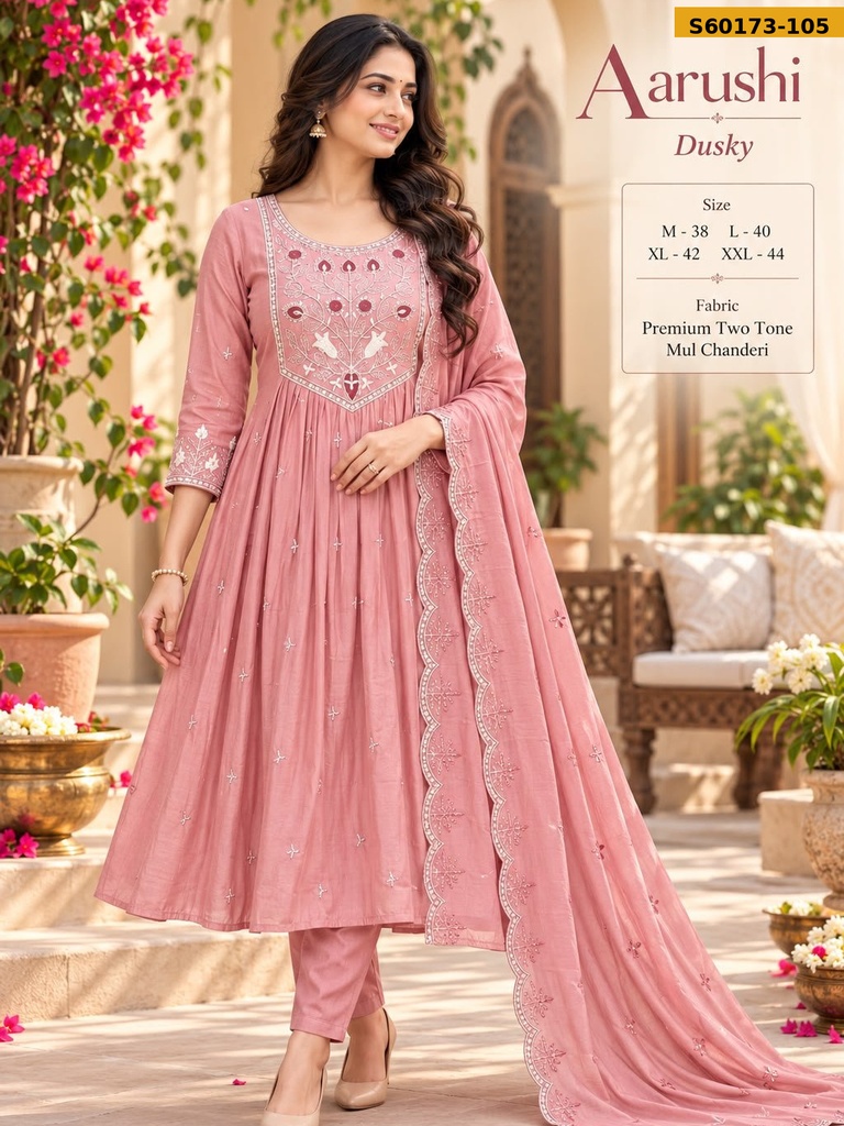 Fancy Mul Chanderi Anarkali Suit Set