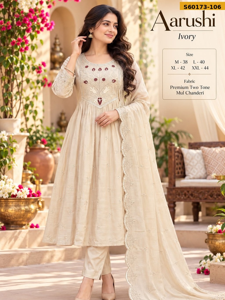 Fancy Mul Chanderi Anarkali Suit Set