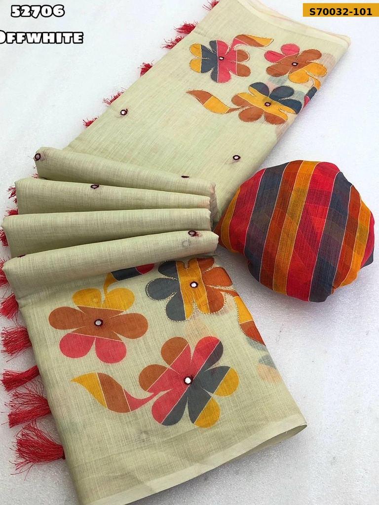 Fancy Soft Linen Floral Digital Printed Saree