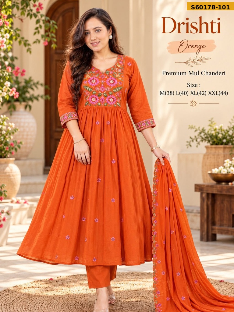 Fancy Soft Mul Chanderi 3 Piece Set