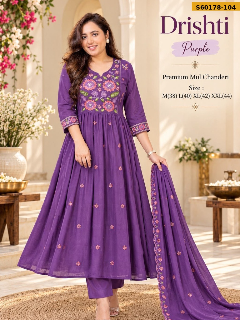 Fancy Soft Mul Chanderi 3 Piece Set