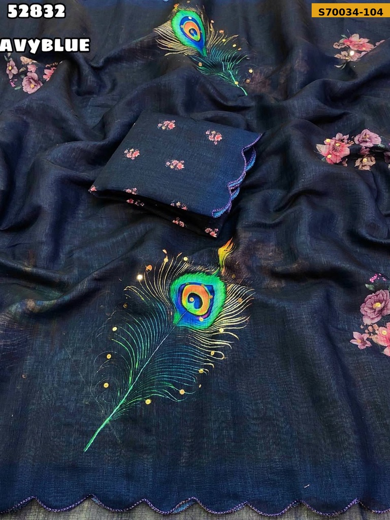 Fancy Soft Linen Floral Digital Printed Saree