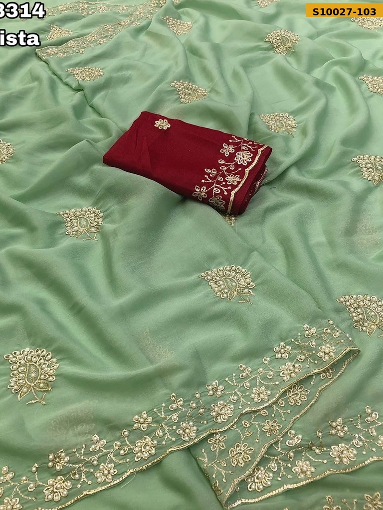 Star Georgette Embroidery Work Saree