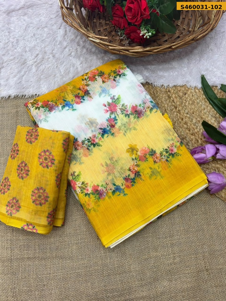 Fancy Soft linen Cotton Saree