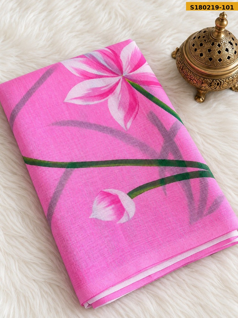 Fancy Linen Cotton Printed Saree