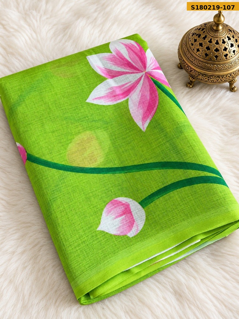 Fancy Linen Cotton Printed Saree