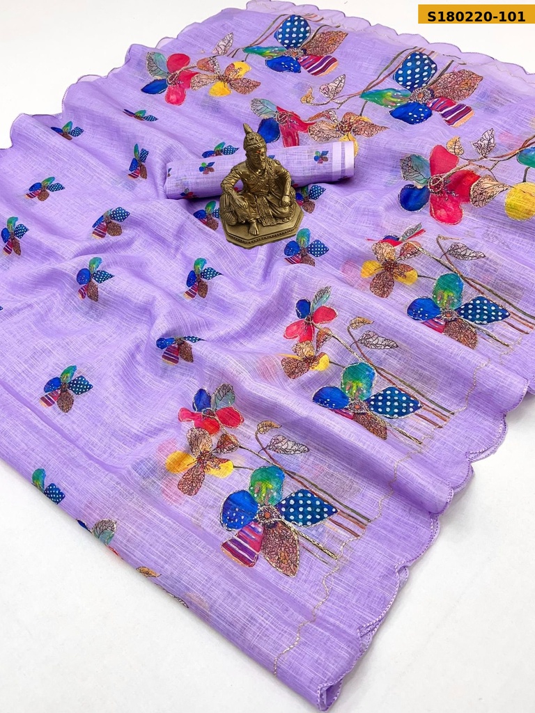 Fancy Linen Floral Printed Saree