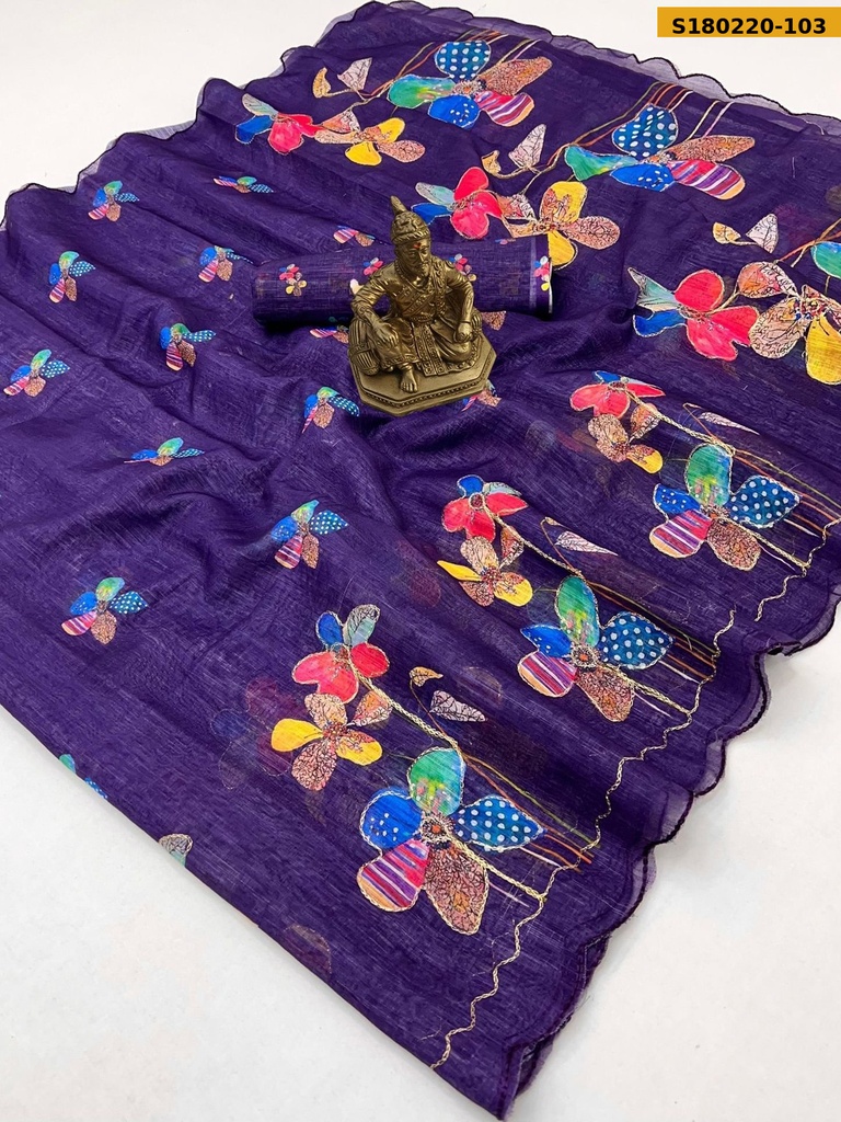 Fancy Linen Floral Printed Saree