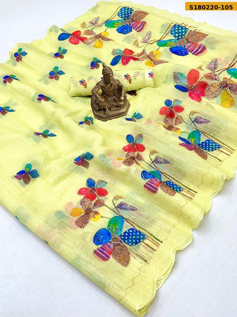 Fancy Linen Floral Printed Saree