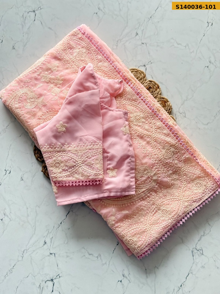 Faux Georgette Chikankari work Saree