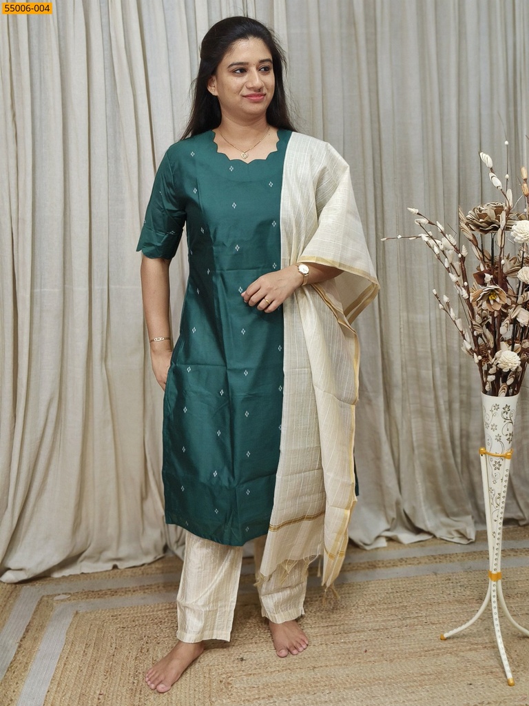 Handloom Stiched Cotton 3 Piece Suit Set
