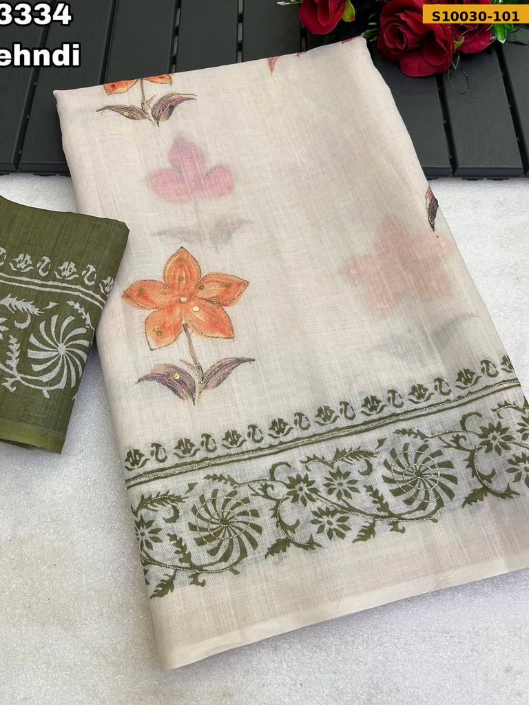 Fancy Soft Linen Printed Saree