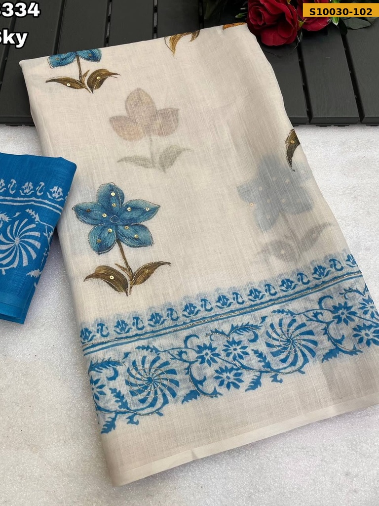 Fancy Soft Linen Printed Saree