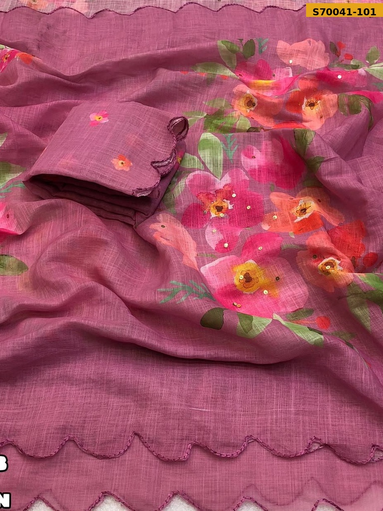 Fancy Soft Linen Floral Print Saree