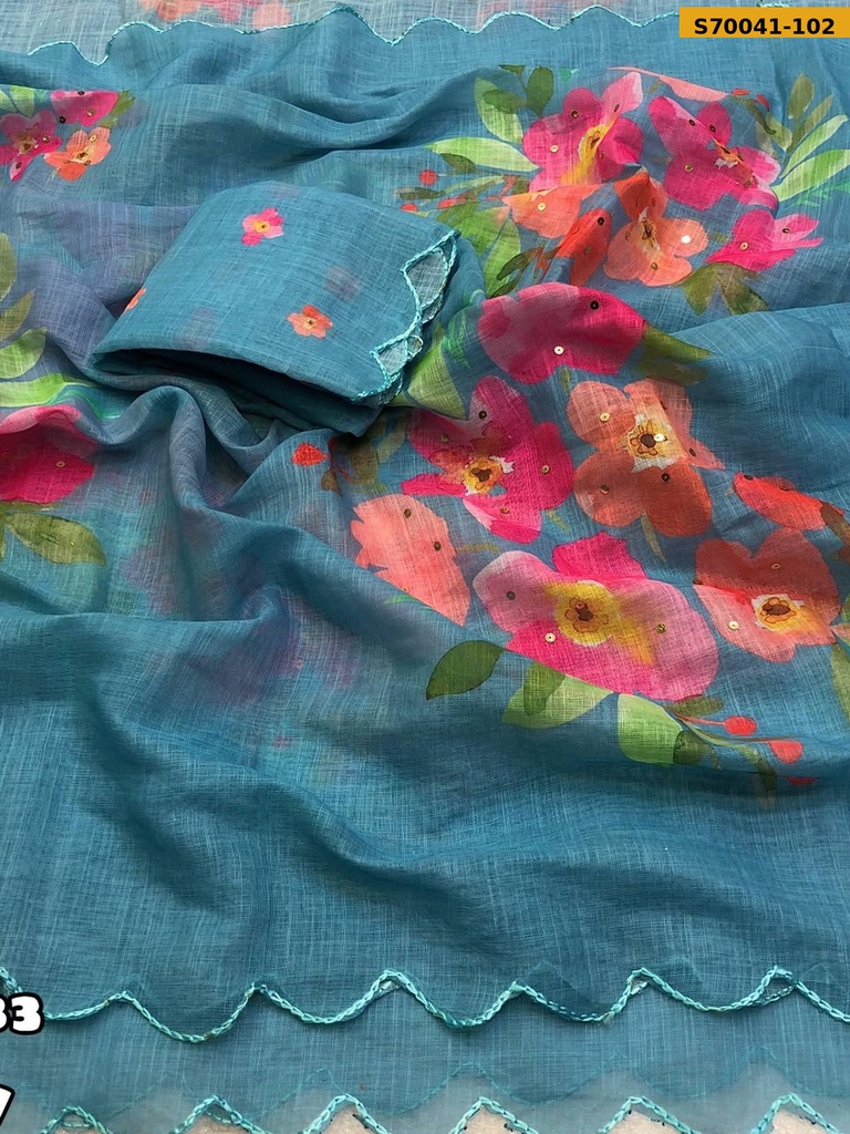 Fancy Soft Linen Floral Print Saree