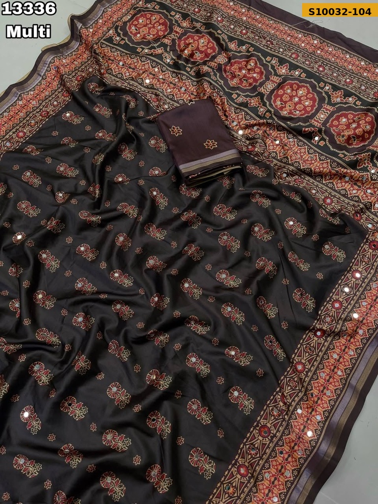 Fancy Crepe Silk Ajrakh Printed Saree