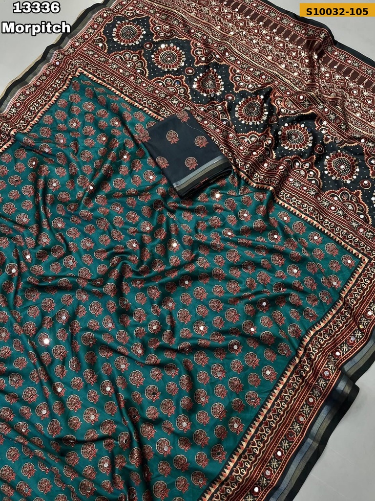 Fancy Crepe Silk Ajrakh Printed Saree