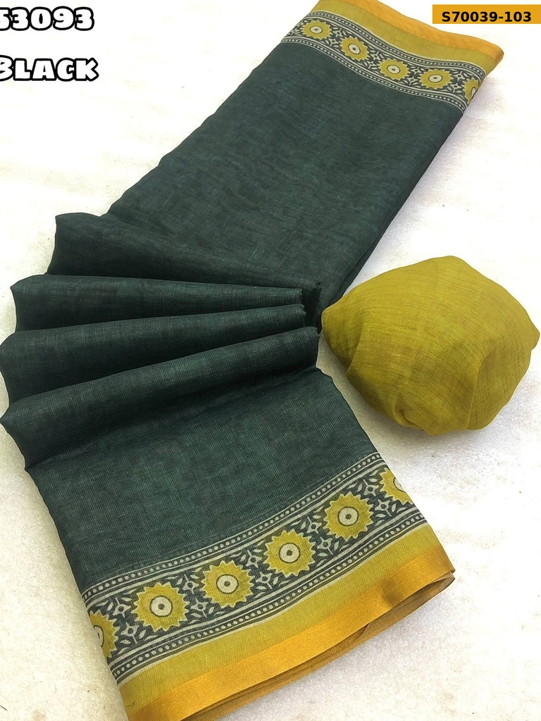 Fancy Soft Linen Geometric Printed Saree