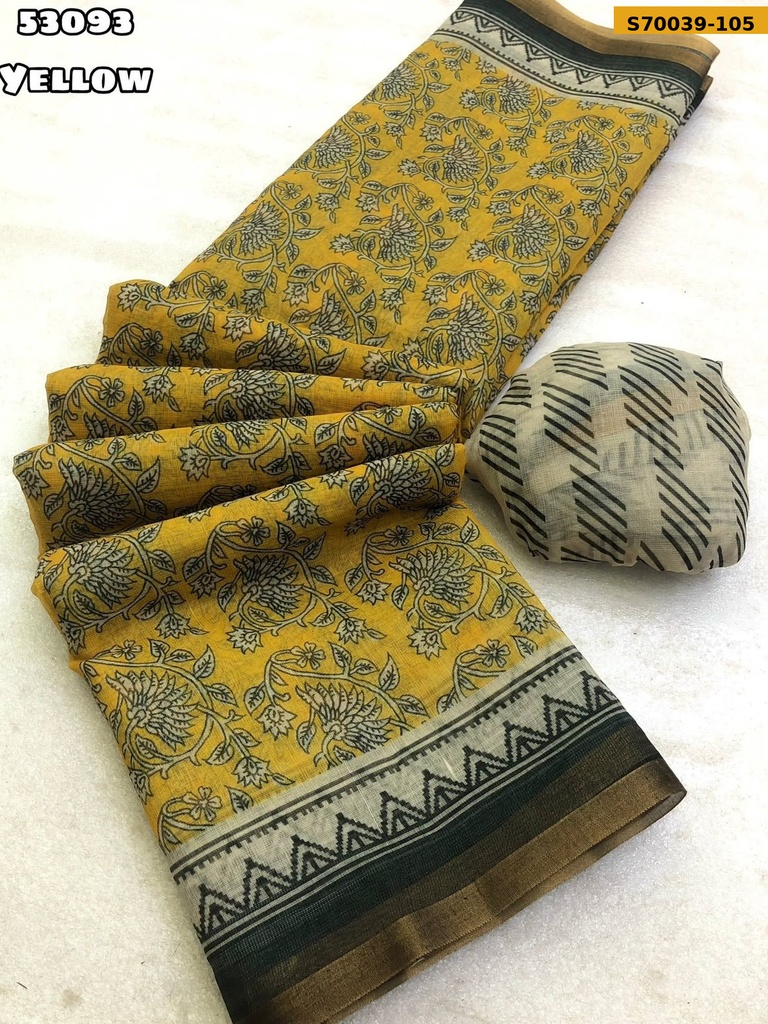 Fancy Soft Linen Geometric Printed Saree
