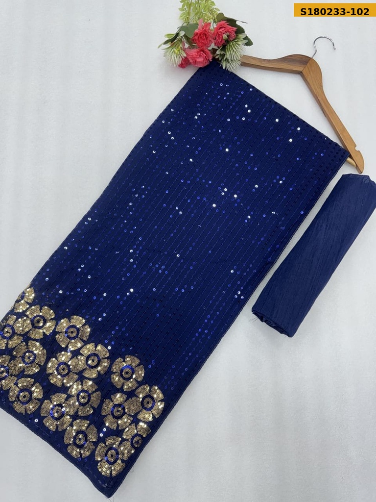 Fancy Georgette Sequins Embroidery Sarees