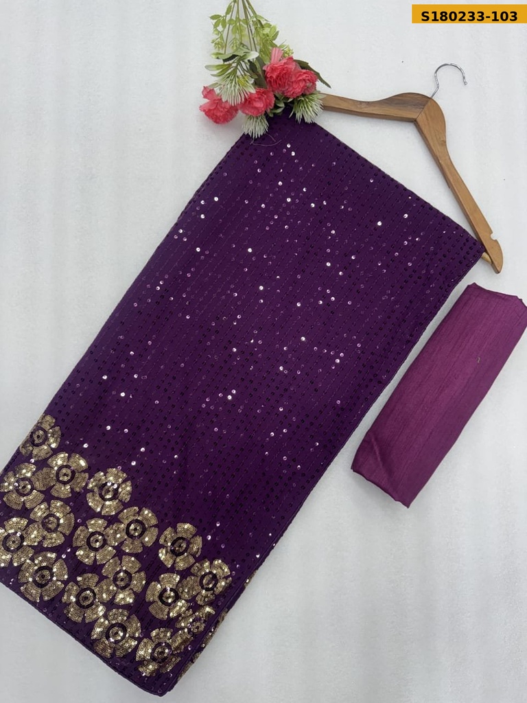 Fancy Georgette Sequins Embroidery Sarees